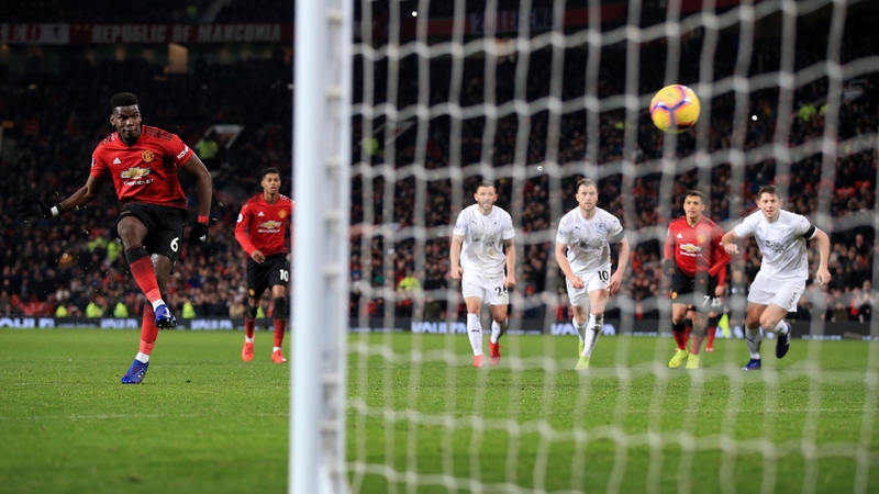 Paul Pogba scores from the spot against Burnley at Old Trafford
