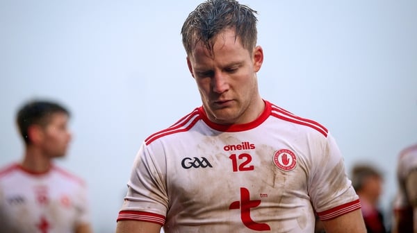 Tyrone's Kieran McGeary reacts after the defeat to Mayo