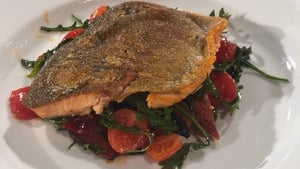 Jack O'Keefe's Super Crispy Trout with Chorizo, Cherry Tomatoes, and Rocket