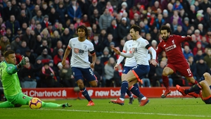 Mohamed Salah scores Liverpool's third goal