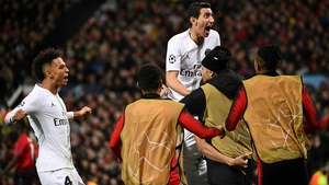 Angel Di Maria celebrates Kylian Mbappe's goal against Manchester United
