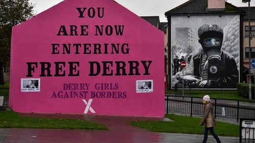 The "Derry Girls Against Borders" mural at Free Derry Corner in October 2018. Photo: Charles McQuillan/Getty Images