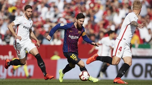 Lionel Messi rattled three goals past Sevilla