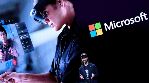 Microsoft's Alex Kipman unveils the company's new HoloLens headset in Barcelona