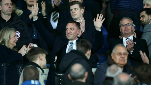 Brendan Rodgers is introduced to the crowd at Leicester City