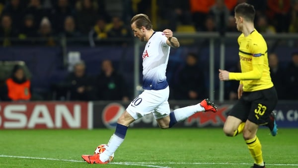 Harry Kane scores against Dortmund in Champions League