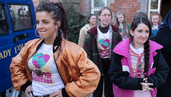 Jamie Lee O'Donnell (left) as Michelle in Derry Girls