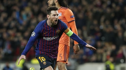 Lionel Messi scored twice as Barcelona demolished Lyon in the last-16