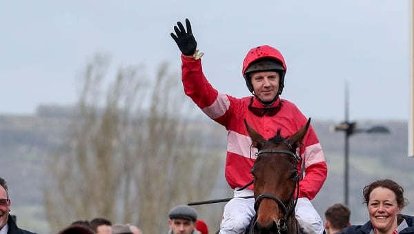 Noel Fehily acknowledges the crowd after his win aboard Eglantine Du Seuil