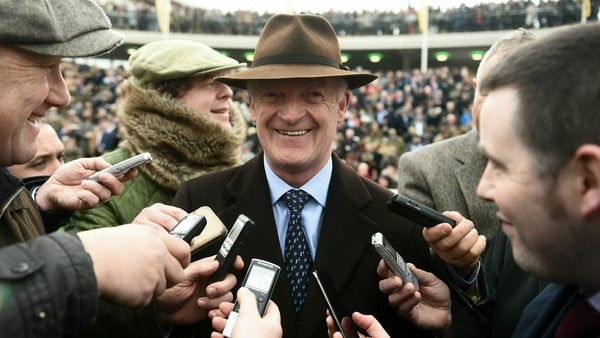 Willie Mullins speaks to the media after Al Boum Photo's win