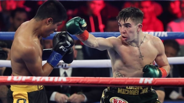Michael Conlan lands a right against Ruben Garcia Hernandez at The Hulu Theater at Madison Square Garden