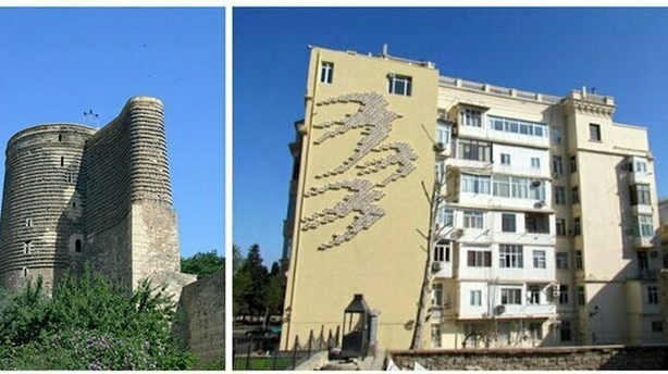 Left: the famous Maiden Tower; Right: a new building with swift boxes