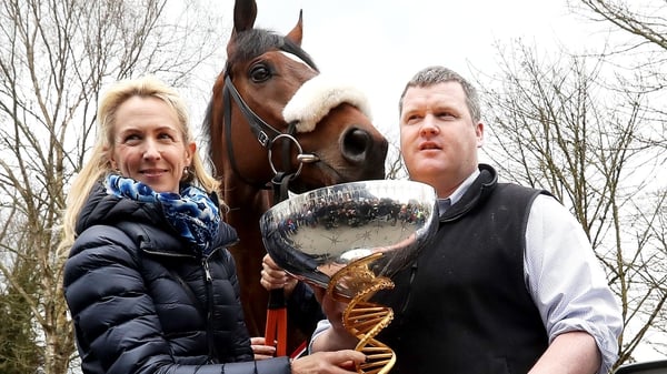 Owner Anita O'Leary and trainer Gordon Elliott with Tiger Roll after his Grand National win