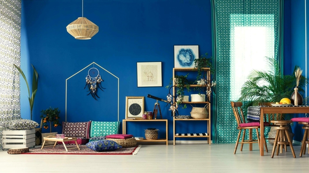 A Bohemian interior, with a cobalt blue wall and bright green plants, to suit an outgoing Leo (ScS/PA)