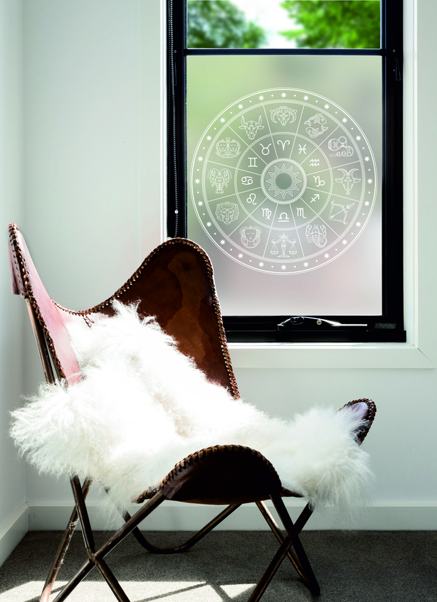 Quirky, individual settings suit an Aquarian: Zodiac Centrepiece Window Film, from £14.70, Purlfrost (Purlfrost/PA)
