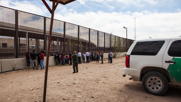 Migrants from Central America held at a border crossing in El Paso