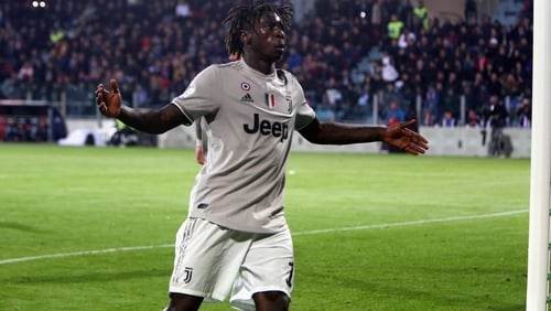 Moise Kean celebrates his goal in front of the fans who were racially abusing him throughout the game