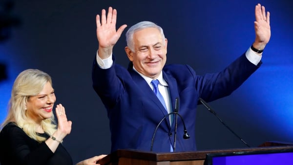 Benjamin and Sara Netanyahu celebrate at Likud headquarters