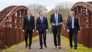 SFI's Dr Ciarán Seoighe, Finance Minister Paschal Donohoe, Denis McCarthy, CEO Fexco and Professor John O'Halloran, Deputy President UCC at the launch of FINTECHNEXT