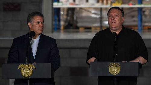 Mike Pompeo (r) made the comments in the Colombian border city of Cucuta