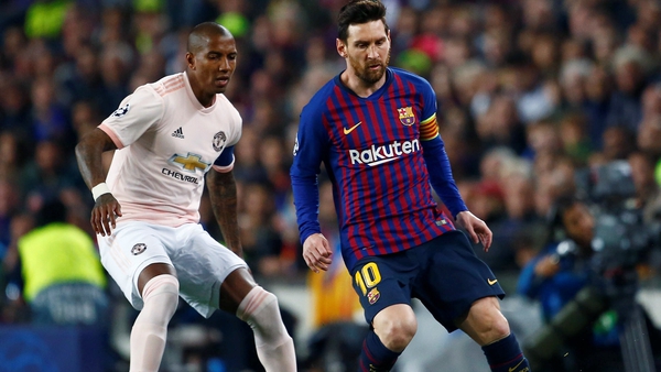 Ashley Young in action for Man United during the defeat to Barcelona