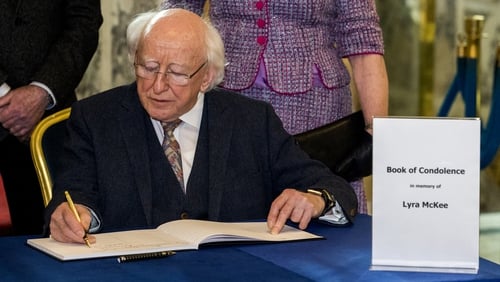 Michael D Higgins signed a book of condolence in Belfast