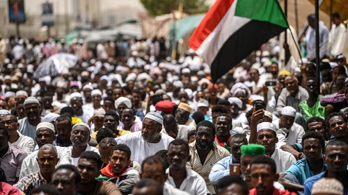 Demonstrators outside army headquarters in the Sudanese capital Khartoum