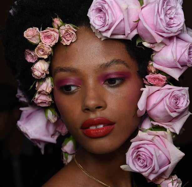 model backstage at Rodarte SS19 wearing Nars make-up