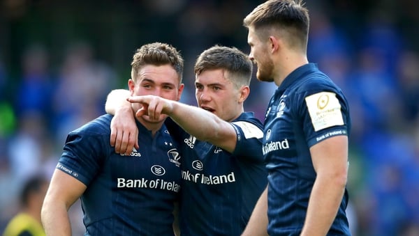 Leinster's Jordan Larmour, Luke McGrath and Ross Byrne savour Sunday's victory