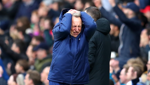 Cardiff City manager Neil Warnock watched his side lose to already relegated Fulham at Craven Cottage