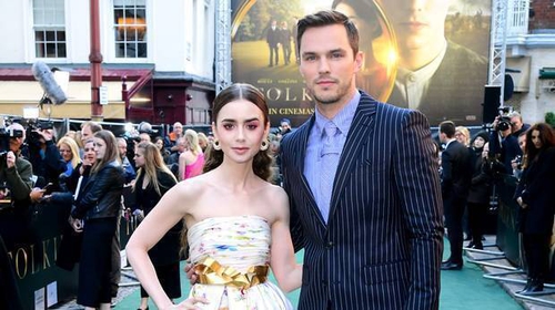 Lily Collins and Nicholas Hoult attend the Tolkien UK premiere at The Curzon Mayfair