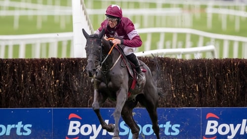 Davy Russell jumps the last on Delta Work