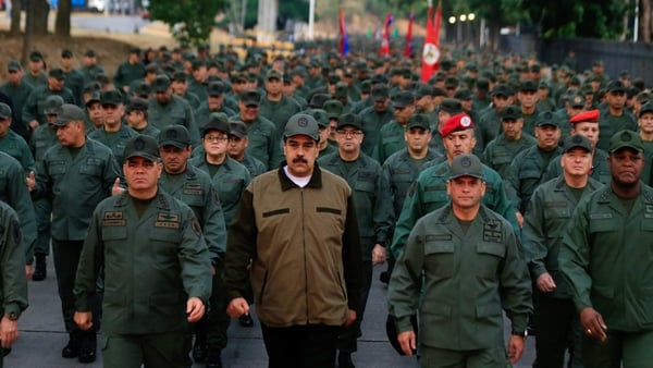 Nicolas Maduro attending an official ceremony with members of the National Bolivarian Armed Forces of Venezuela in Caracas