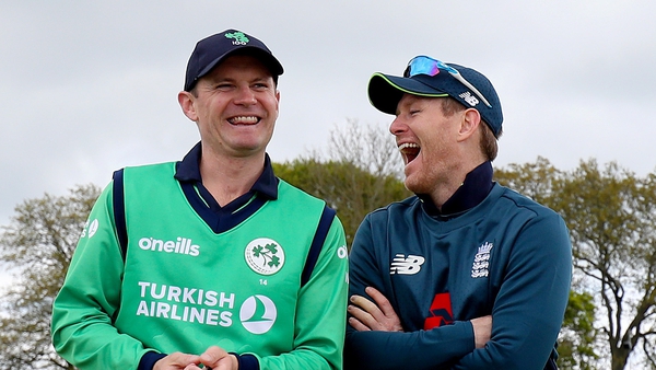Eoin Morgan (R) and William Porterfield before this month's ODI between Ireland and England