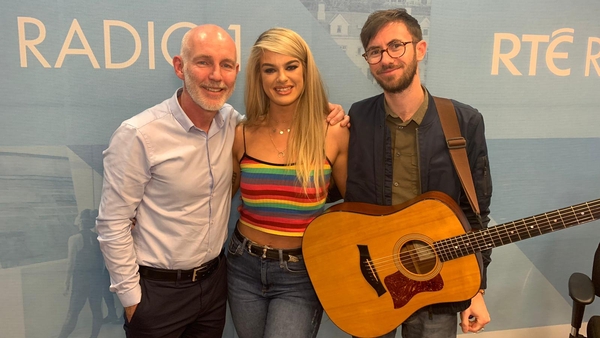 Sarah McTernan and her backing vocalist and guitarist Michael Hopkins on the Ray D'Arcy Show on RTÉ Radio 1 on Friday