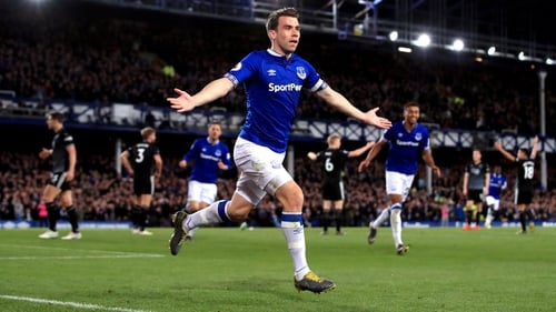 Everton's Seamus Coleman celebrates his side's second goal