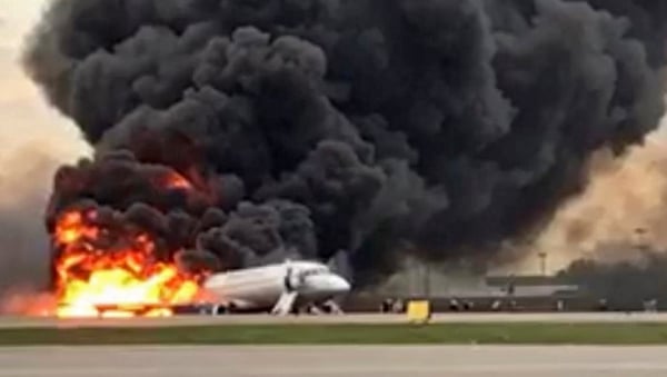 The Sukhoi Superjet 100 was on fire as it landed at Moscow's Sheremetyevo airport