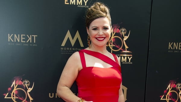 Catherine Fulvio on the red carpet at the Pasadena Civic Auditorium