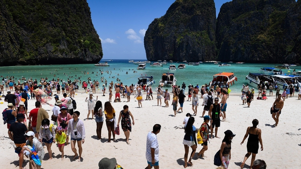 Tourists at Maya Bay, Thailand in April 2018. Photo: Getty