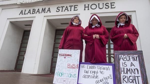 Pro-choice activists protesting outside Alabama's state capital
