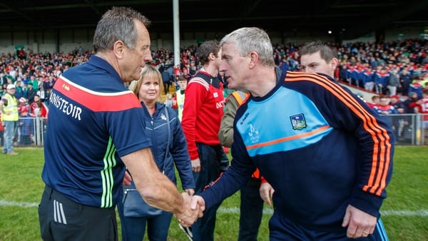 John Kiely shakes hands with Cork's John Meyler after the game