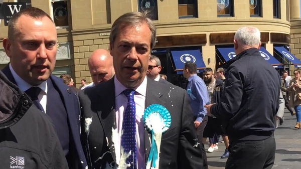 The milkshake was thrown at Nigel Farage during a walkabout in Newcastle