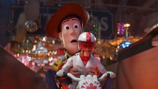 Keanu Reeves voiced new character Duke Caboom, pictured here with Woody