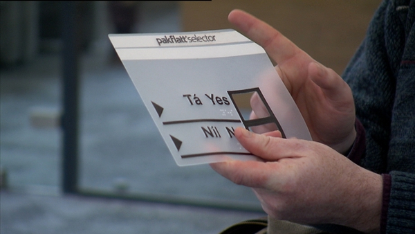 Tactile plastic templates, which are superimposed on the ballot papers, were first used in last year's abortion referendum