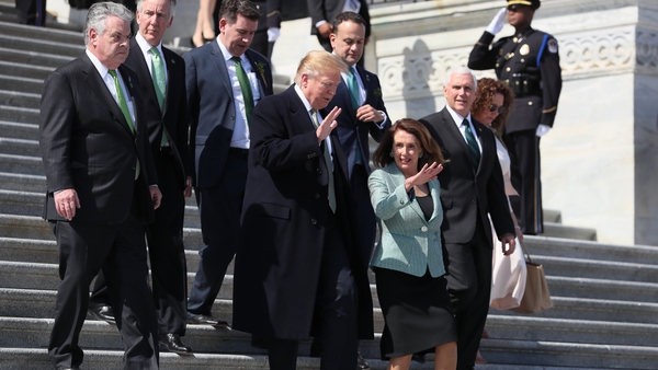 Donald Trump with Nancy Pelosi in March during Taoiseach Leo Varadkar's St Patricks Day visit