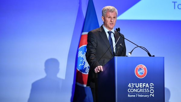 Josef Koller speaking during the UEFA Congress in February this year