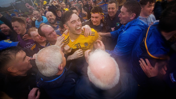 Andrew Glennon celebrates with Roscommon supporters at MacHale Park