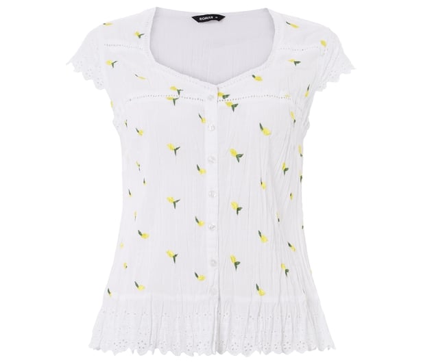 Roman Ivory Lemon Embroidered Crinkle Blouse
