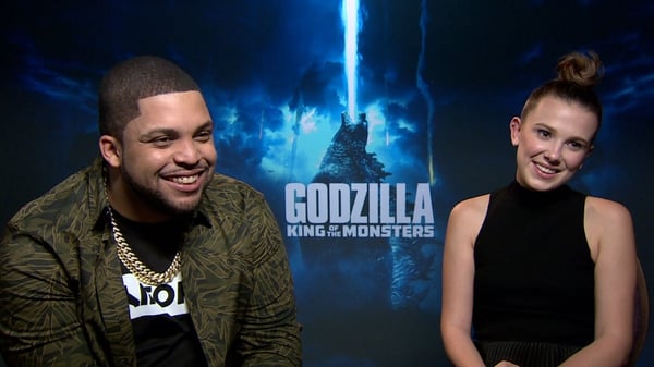 O'Shea Jackson Jr and Millie Bobby Brown talking to RTÉ Entertainment