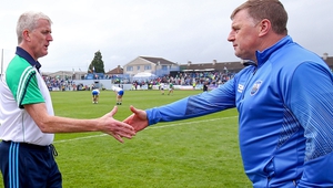 Limerick manager John Kiely and Waterford boss Paraic Fanning shake hands after the game